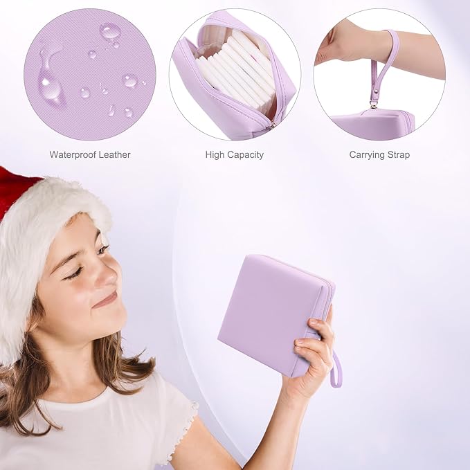 Sanitary Napkin Period bag for Women, Sanitary Napkin Storage Bag, PU Leather Sanitary Pad Bags Pounch, Portable Tampons Zipper Organizer Bag with Handle for Ladies