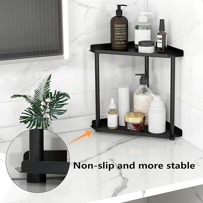 FLE Corner Bathroom Counter Organizer, Bathroom Organizer Countertop Black