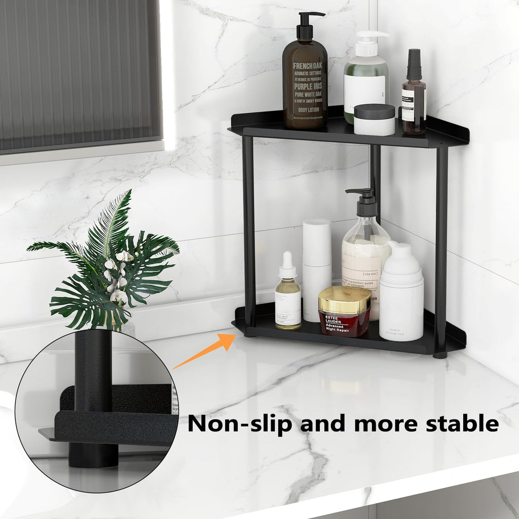 FLE Corner Bathroom Counter Organizer, Bathroom Organizer Countertop Black
