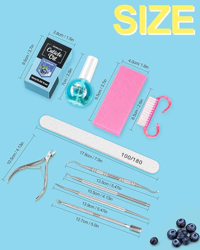 MORGLES Nail Files and Buffers Set, Manicure Kit for Women with Blueberry Cuticle Oil, 13 Pcs Nail Care Kit with Cuticle Trimmer and Pusher