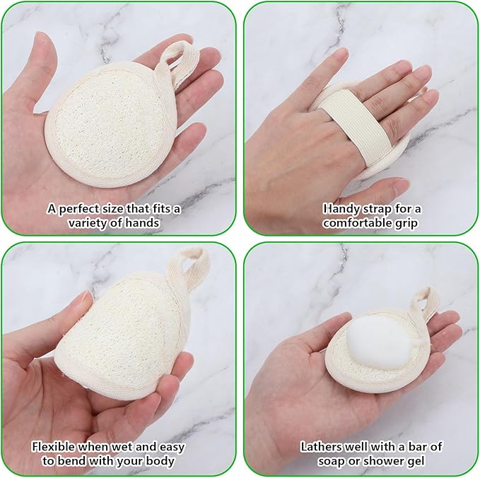 4 Pcs Natural Loofah Sponge Facial Scrub Pads Exfoliating Pads for Face Exfoliating Pads Scrubbers Facial Sponge Loofah for Women Men Bath Shower, Face That Gets You Clean