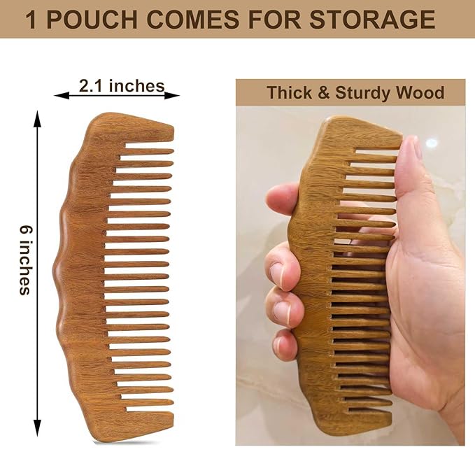 Moreinday 2 Pack Wooden Comb, Beard Comb for Men, Hair Combs for Women