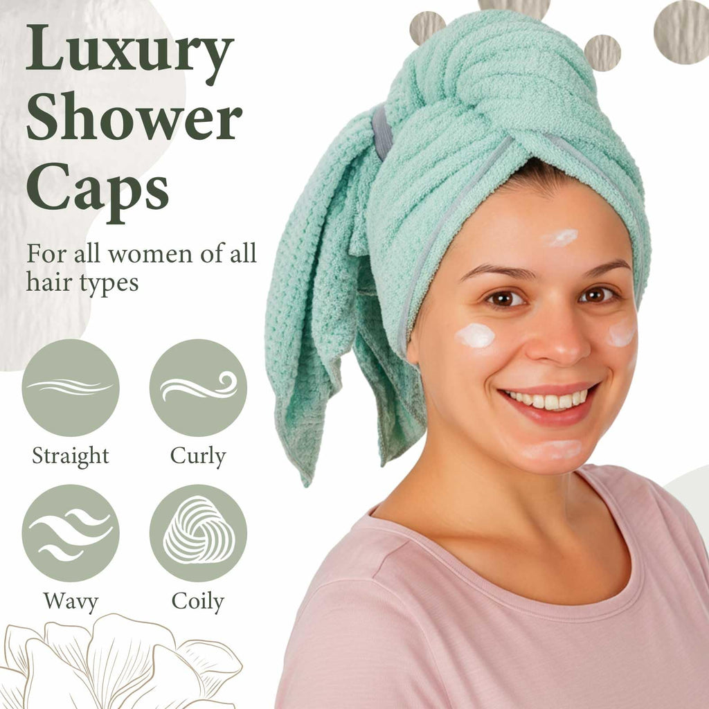 Floraltop 4 Pcs Microfiber Drying Hair Wrap Towels Reusable Waterproof Shower Cap with Elastic Band Adjustable Silk Hair Bonnet for Sleeping with Scrunchie for Women Christmas Favor Gifts(Green)
