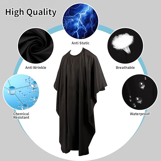 YELEGI Professional Hair Cutting Cape(2Pcs), Salon Barber Cape with Adjustable Snap Closure, Waterproof Hair Dye Color Cape Hair dressing stylist apron (Black)