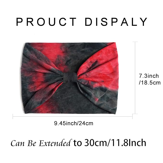 Boho Headbands For Women Fashion Stretch Wide Hair Bands Tie Dye Knoted Turban Head Bands Yoga Running Sweatband Elastic Headband Stylish Wrap Headbands Hair Accessories for Teen Girls 4 Pack