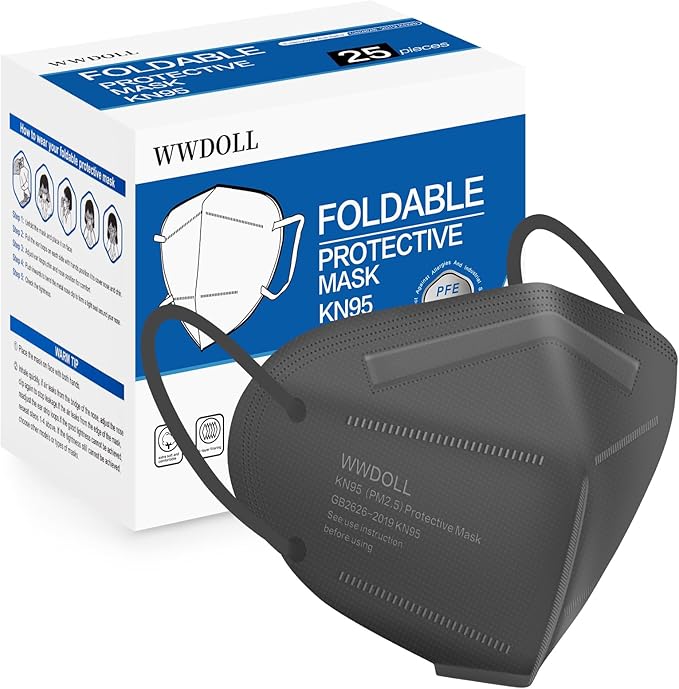 WWDOLL KN95 Face Mask 25 Pack, 5-Layers Breathable KN95 Masks, Gray