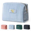 COSHAYSOO Initial Travel Makeup Bag Quilted Make Up Pouch Velvet Cosmetic Birthday Gifts for Women Beauty Tools Accessories Organizer Blue Letter Y
