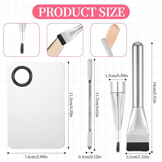 Ouligay 3 Pcs Makeup Spatula Tool Including Mixing Palette, Foundation Spatula, Palette Tray, Accessories Set For Women Girl Korean Cosmetic Tool (Metal)