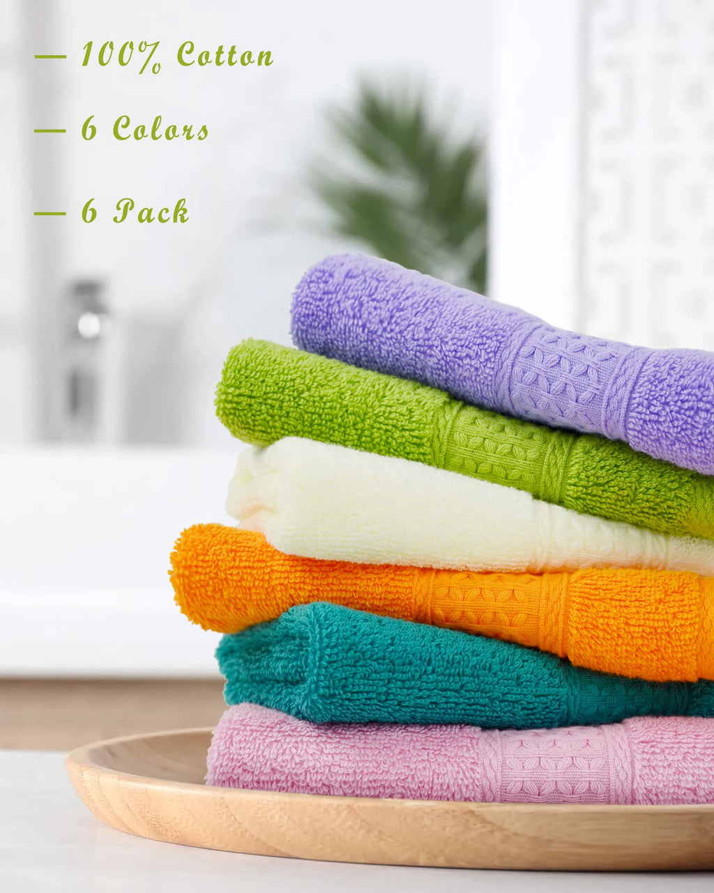 Cleanbear Shower Wash Cloths Soft Cotton with 6 Colors, 13 by 13 Inches