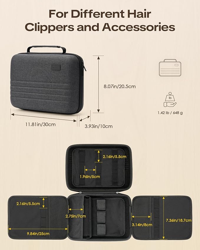 YINKECASE Hard Hair Clipper Case, Barber Case for Clippers and Supplies, EVA Hair Tools Travel Bag for Surker/Wahl/Andis/Novah Men Razor Guard Grooming Kits, Barber Accessories, Black (Bag Only)