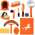 Abbylike 12 Pieces Horse Grooming Kit Racing Festival Tack Room Supplies Horse Brush Sets Equine Care Cleaning Kit Shedding Grooming Massaging Tools(Orange)