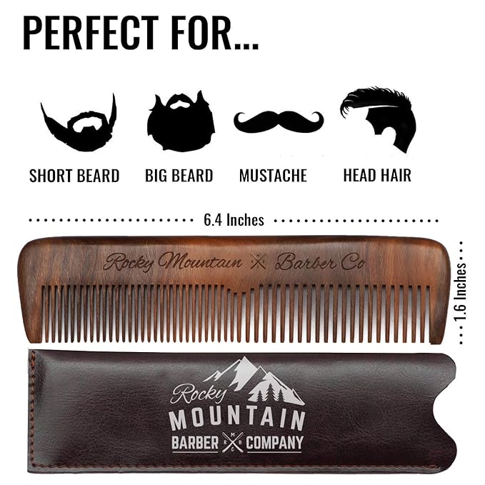 Hair Comb - Wood with Anti-Static & No Snag with Fine and Medium Tooth for Head Hair, Beard, Mustache with Premium Carrying Pouch in Design in Gift Box