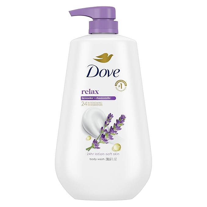 Dove 24hr Lotion Body Wash Relax Lavender Oil & Chamomile, 30.6 oz | Hydrating body wash with MicroMoisture and a calming lavender and chamomile scent