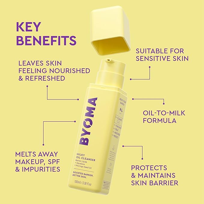 BYOMA Milky Oil Cleanser - Hydrating Facial Cleanser for Skin Barrier Repair - Tri-Ceramide Face Wash for Sensitive Skin & All Skin Types - Deeply Hydrated Skin, No Oily Residue - 3.38 fl oz