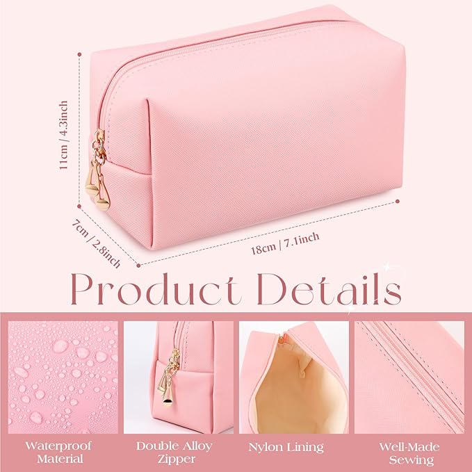 Kigeli Aesthetic Makeup Bags PU Leather Cosmetic Pouches Waterproof Plain Toiletry Bags Makeup Pouches Bulk for Women Party Gift Travel Storage Organizer(Pink Series,7.1 x 2.8 x 4.3 in)