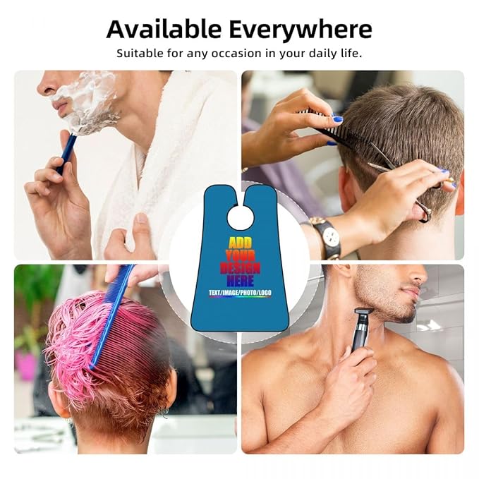 Custom Beard Apron for Men Personalized Gift with Name Image Picture Text Beard Shave Cape Customized Beard Trimming Catcher Bib for Bathroom Sapphire Blue