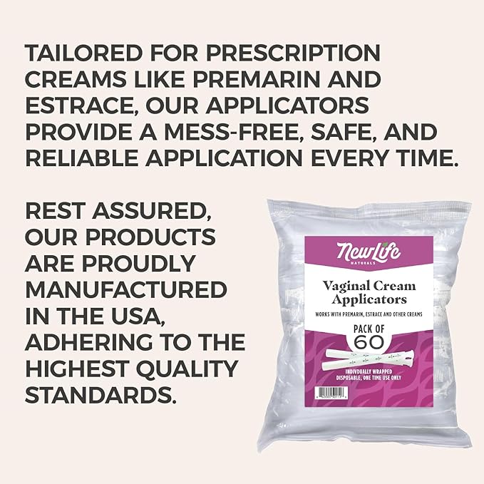 NewLife Naturals Disposable Plastic Vaginal Cream Applicators Hygienic Threaded Injector Applicator Preseed Estrace Premarin OTC Cream Products Dosage Markings- 60 Pack