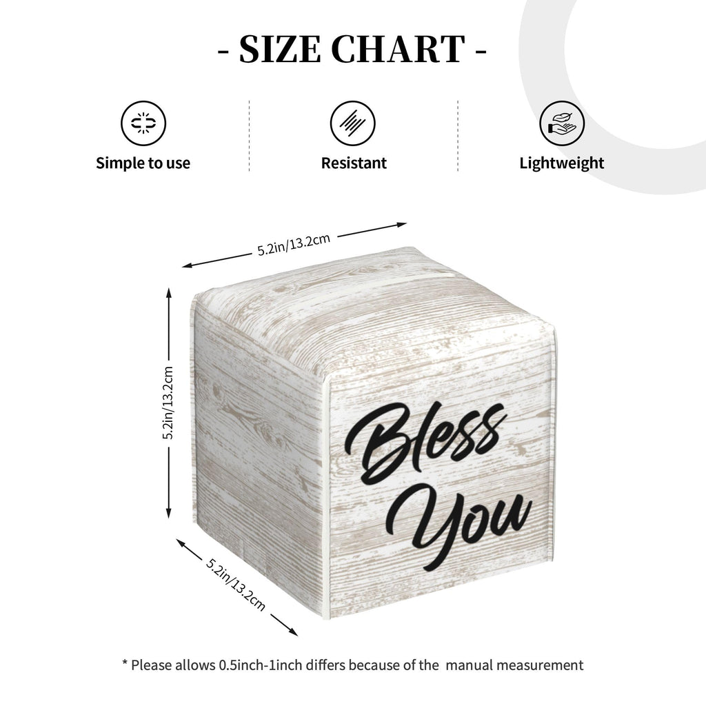 Bless You Tissue Box Cover Square, Wooden Board Texture Tissue Box Holder Waterproof Leather Facial Paper Organizer Dispenser for Bathroom Home Car Nightstand Vanity Desk