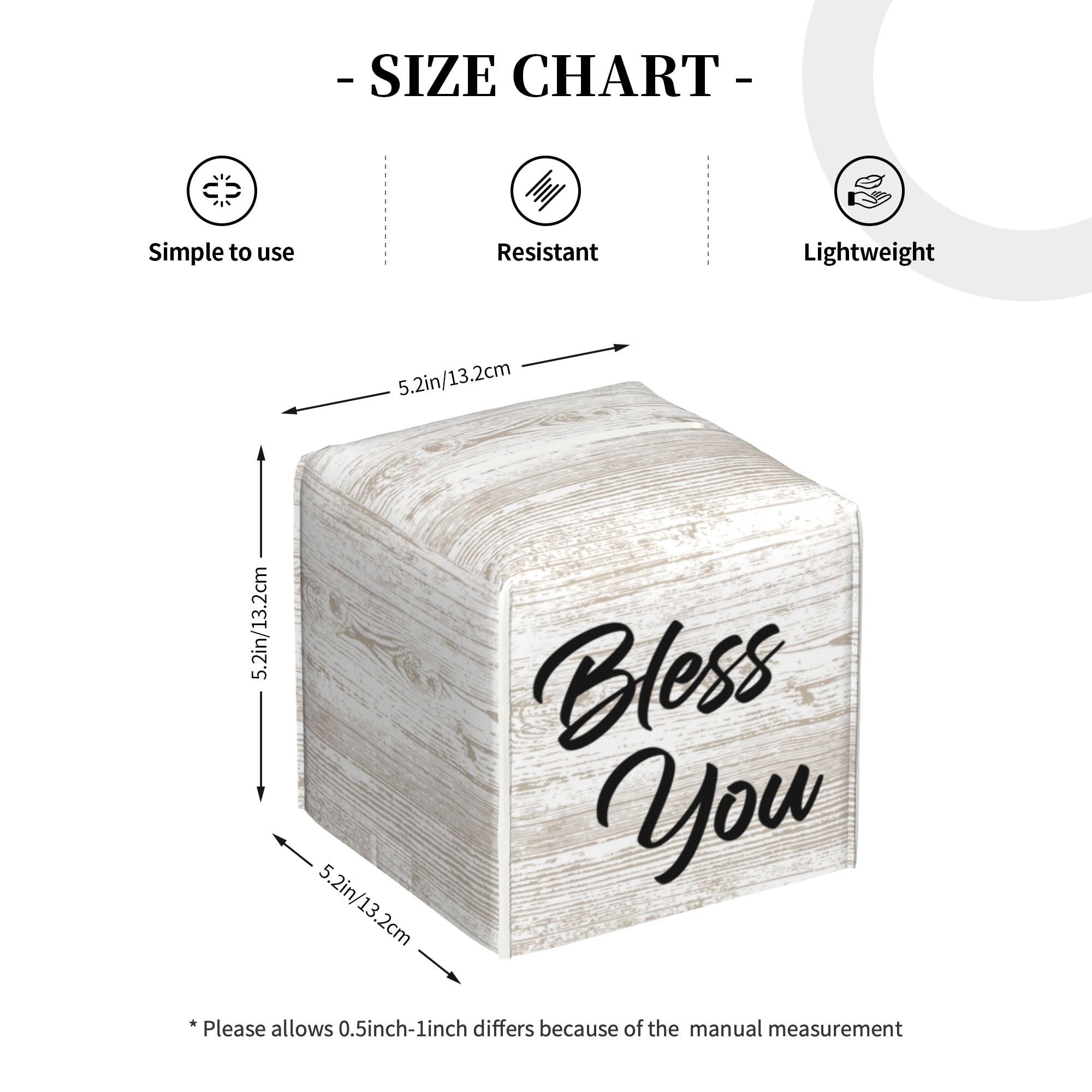 Bless You Tissue Box Cover Square, Wooden Board Texture Tissue Box Holder Waterproof Leather Facial Paper Organizer Dispenser for Bathroom Home Car Nightstand Vanity Desk