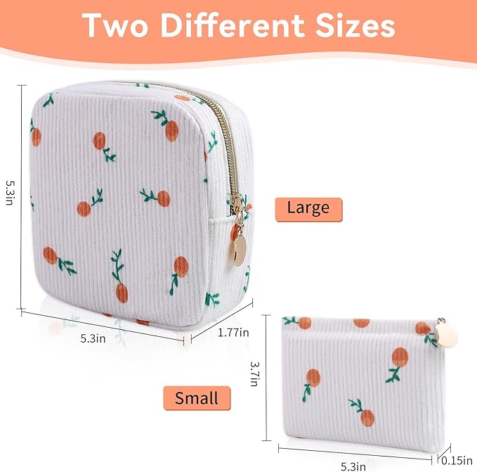 2-Pack Period Bag for Women Girls, Portable Corduroy Sanitary Napkin Storage Bag Period Pouch Small Coin Purse with Zipper, Sanitary Pads Change Pouch Tampons Holder for First Period