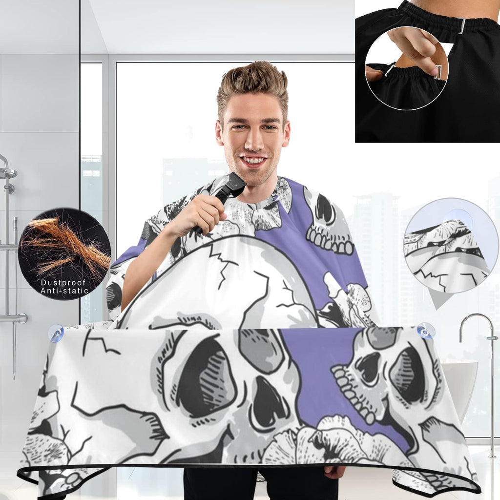 visesunny Barber Cape Purple Skull Polyester Hair Cutting Salon Cape Apron Anti-Static Haircut Water-Resistant Shaving Cloth Beard Shaving Bib Hairdressing Cape