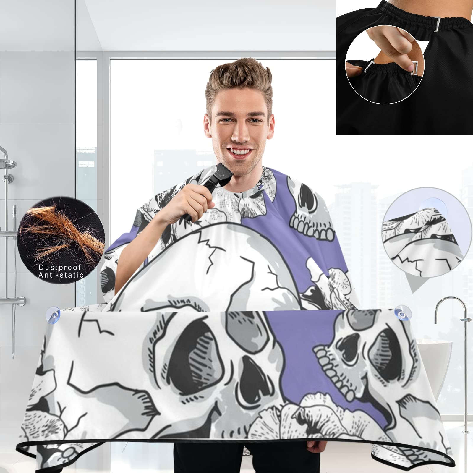 visesunny Barber Cape Purple Skull Polyester Hair Cutting Salon Cape Apron Anti-Static Haircut Water-Resistant Shaving Cloth Beard Shaving Bib Hairdressing Cape