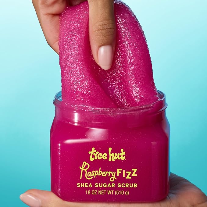 Tree Hut Raspberry Fizz Body Scrub, Exfoliating Sugar Scrub, Vegan, 18 Oz