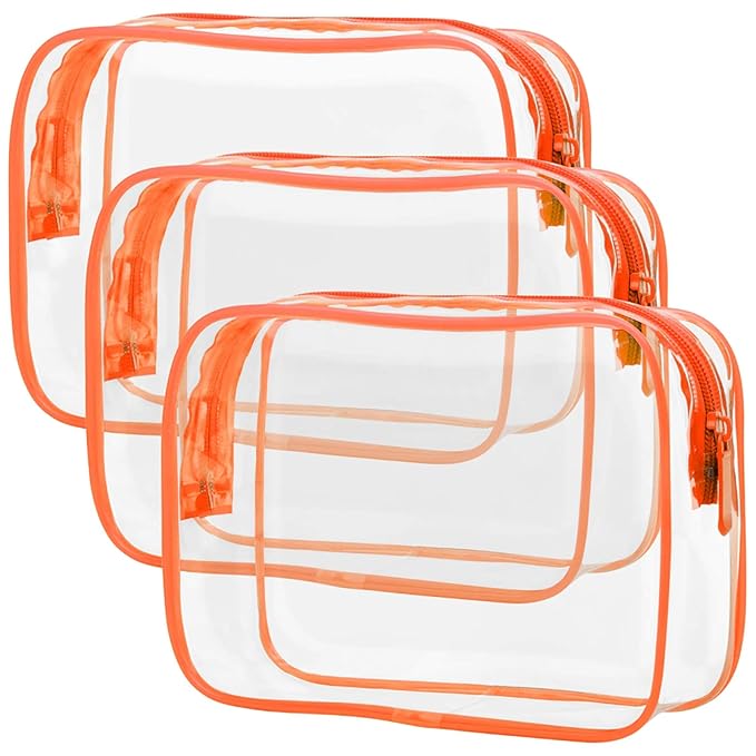 PACKISM Clear Makeup Bag with Zipper - TSA Approved Toiletry Bag, Orange