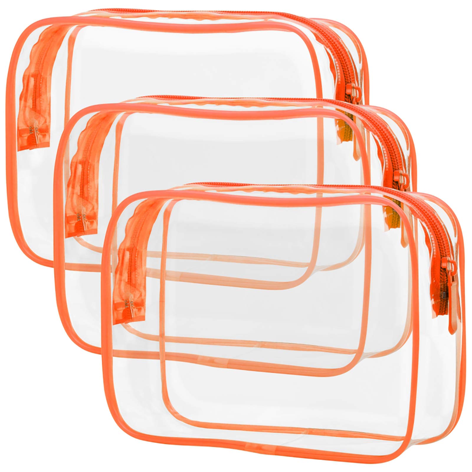 PACKISM Clear Makeup Bag with Zipper - TSA Approved Toiletry Bag, Orange