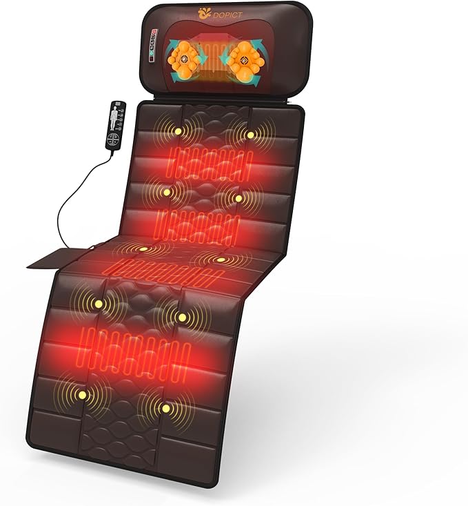 DOPICT Massage Mat, Detachable Neck Massager, Full Body Vibration Heating, Massage Pad with 10 Vibrating Motors and 9 Speed Settings for Home Office Use, Gift for Men Women Parents,Brown