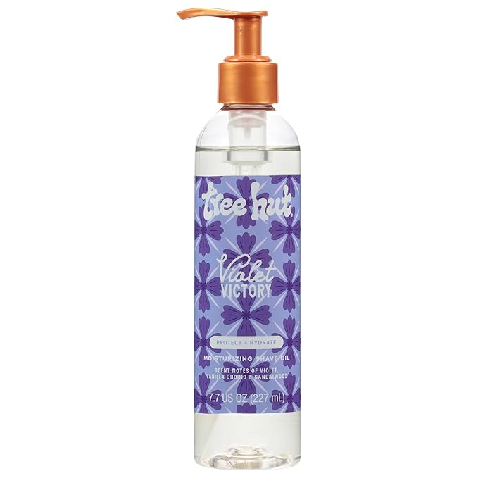 Tree Hut Violet Victory Moisturizing Shave Oil, Hydrating & Nourishing Shave with Shea Butter & Natural Oils, Helps Prevent Bumps & Irritation, Smooth & Soft Skin, Shaving Cream Alternative, 7.7 oz