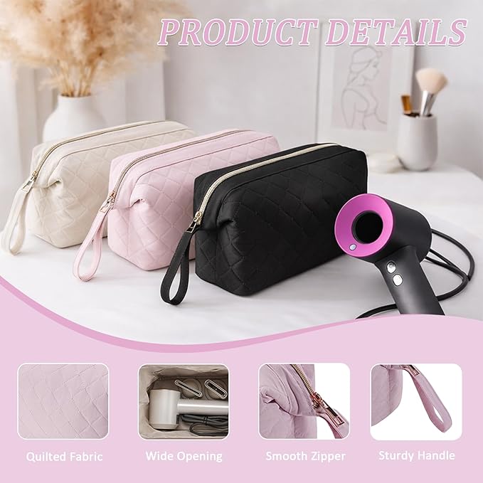 Quilted Hair Tools Travel Bag Organizer,Portable Large Hair Styling Accessories Storage Case for Flat Irons,Straightener,Curling Iron,Hair Dryer (Pink)