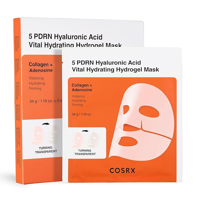COSRX 5 PDRN Hyaluronic Acid Vital Hydrating Hydrogel Mask, Overnight Hydrogel Face Mask for Glass Glow Skin & Firming with Salmon DNA, Centella PDRN, Travel Essential, Korean Skin Care (34g x 3ea)
