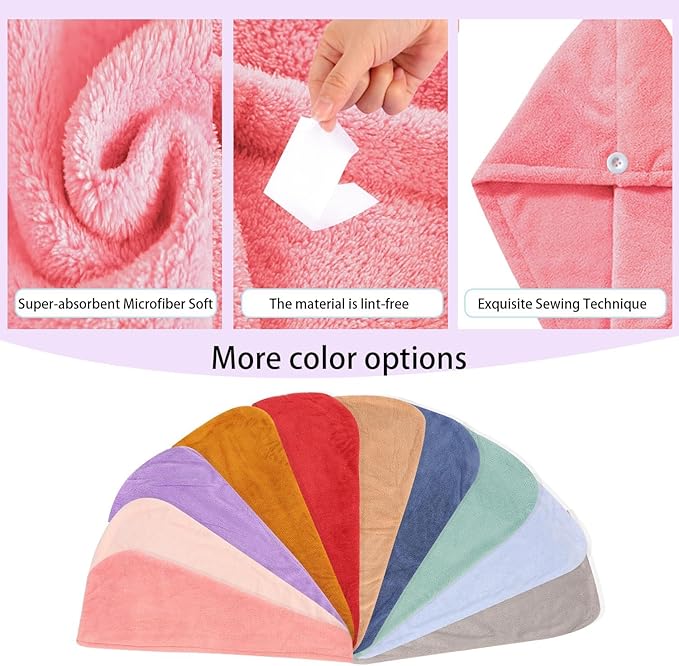 Microfiber Hair Drying Towel Wrap for Women, Hair Turbans Towel for Wet Hair,turbie Twist Hair Towels(The Color of the Picture is for Reference only) (Pink，Gray)