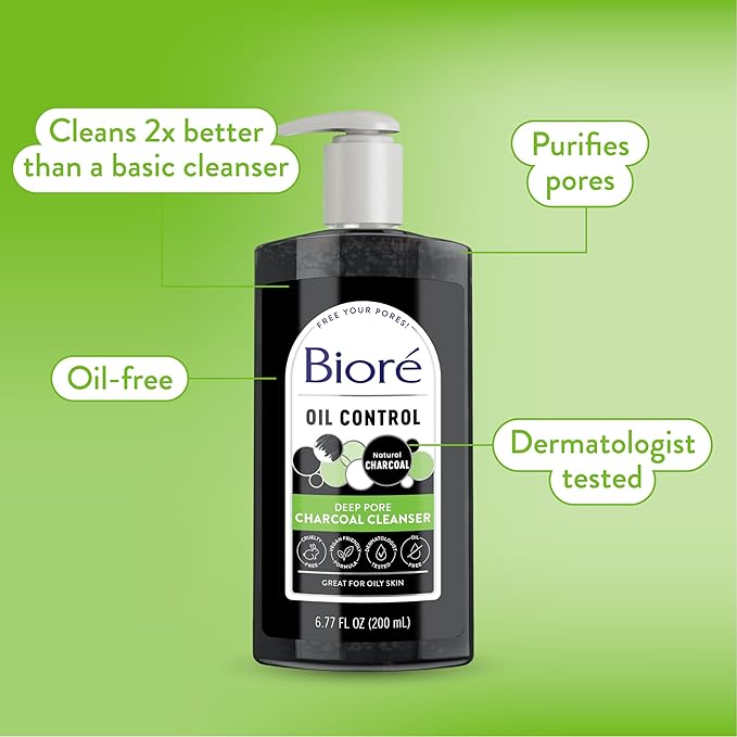 Biore Deep Pore Charcoal Face Wash For Oily Skin, 6.77 fl oz, 3pk
