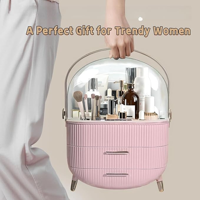 XAIODRAGONSKY Egg Makeup Organizer, Egg Shape(Oval) Makeup Storage Box Countertop Portable Vanity Cosmetics Organizer