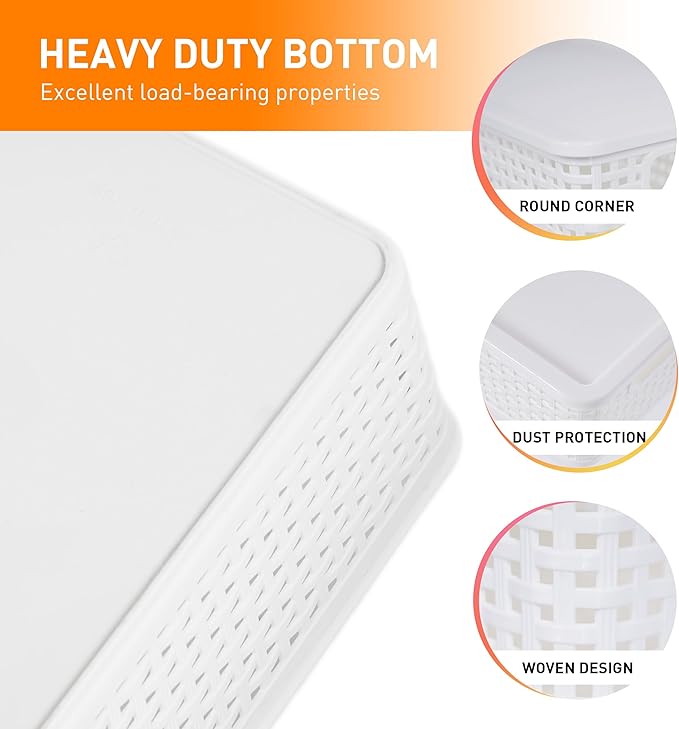Anywish Plastic Storage Baskets With Lid, Storage Bins for Organizing, Stackable Decorative Containers for Shelves Drawers Desktop Closet Playroom Classroom Office, 10 Pack-White