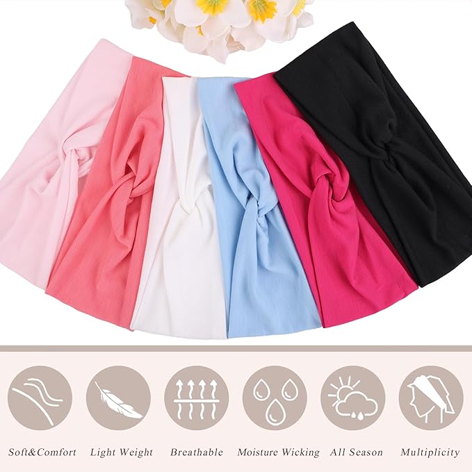 XTREND 6 Pcs Women's Headbands Twisted Cross Elastic Head Bands Yoga Workout Hairbands Non-Slip Sweat Soft Headband Solid Color Simple Versatile Hair Accessory Head Band