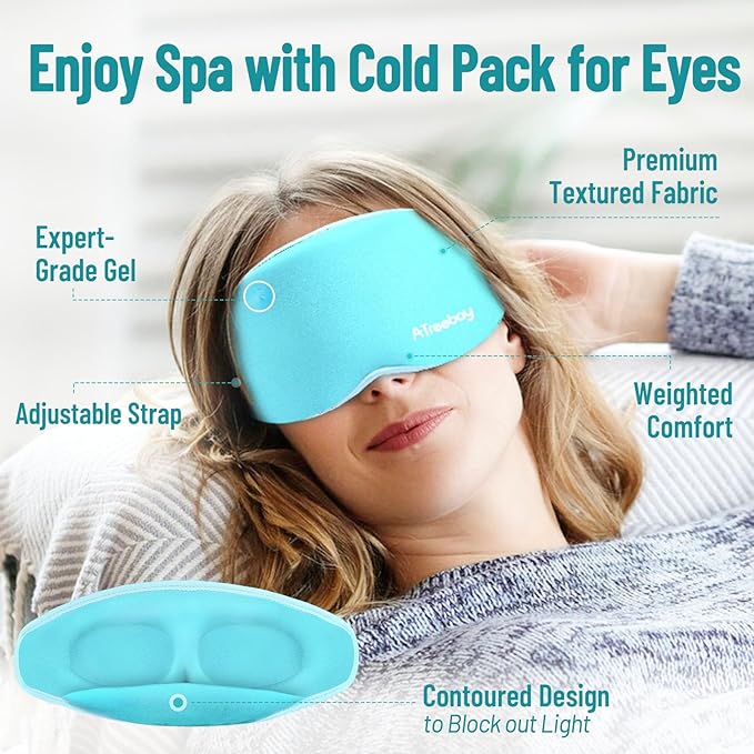ATreebay 3D Gel Cooling Eye Mask, Weighted Eye mask for Sleeping, 3D Contoured Cup No Pressure Night Blindfold Sleep Mask, Ice Cold Pack Eyes Cold Compress for Puffy Eyes, Dark Circle, Light Blue