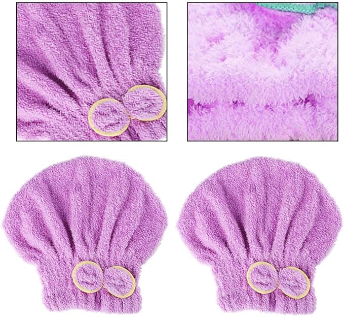 LNJBABAO 2 Pcs Microfiber Hair Drying Towels, Ultra Absorbent Cap Bowknot Turban for Women Adults or Girls, Multicolour