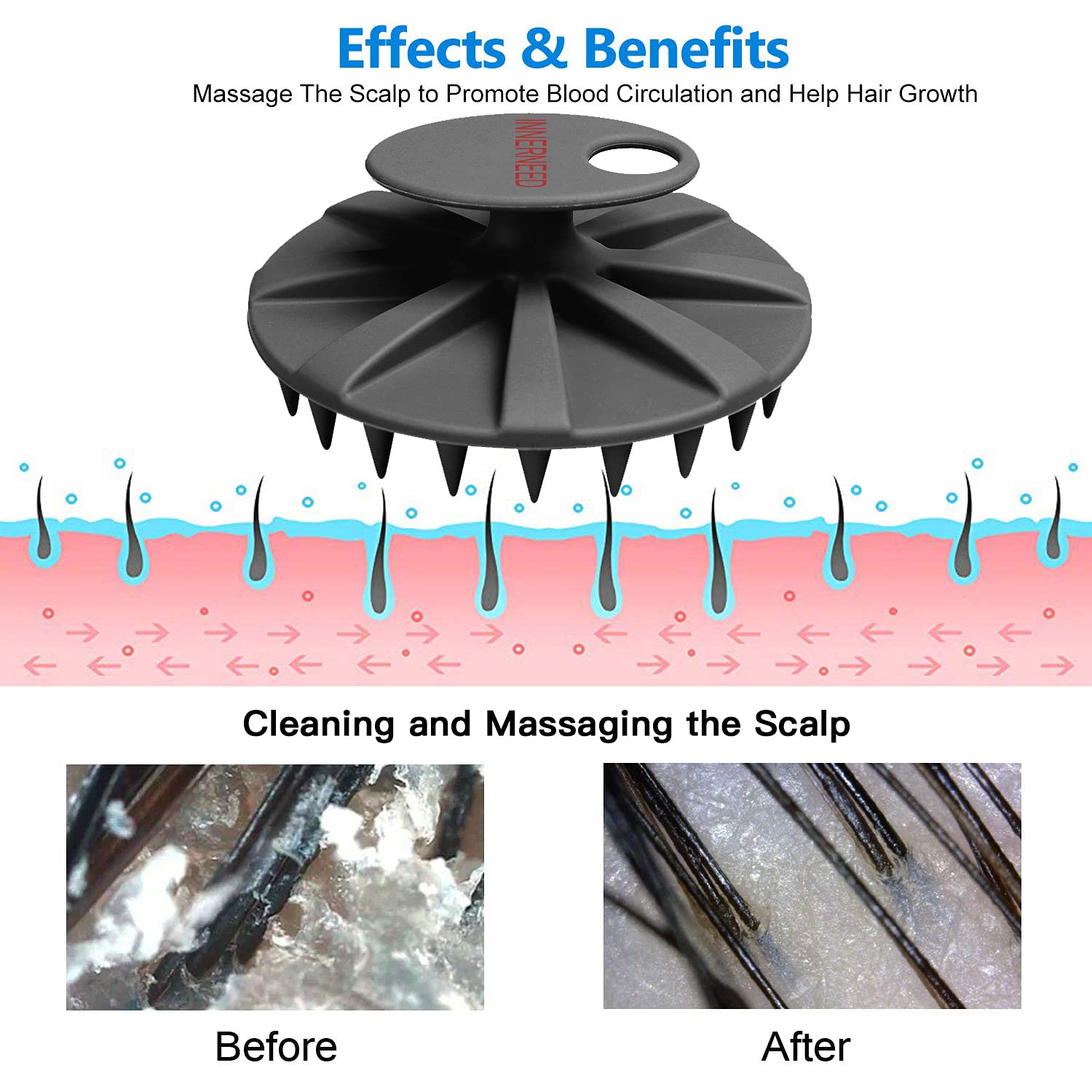 One-piece Silicone Scalp Massager Shampoo Brush Hair Wash Scrubber, Black