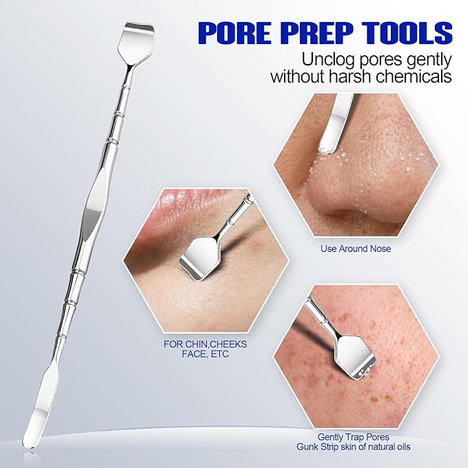 Professional Blackhead Remover Pimple Popper Tools Kit, Pore Prep Scraper, Precision Nose Blackhead Extractor Tweezers, Black Head Removal for Face Acne, Whitehead Popping Extractor, Blemish Comedone