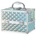 FRENESSA RENESSA Makeup Train Case Portable Makeup Case Organizer Cosmetic Box Make Up Box Makeup Organizer Cosmetic Storage Cases with Locking Nail Kit Organizer Travel Case Shiny Blue
