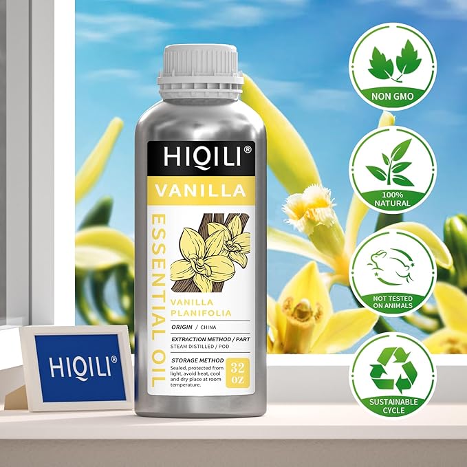 HIQILI Vanilla Essential Oil Bulk, Strong Scent for Candle Soap Making