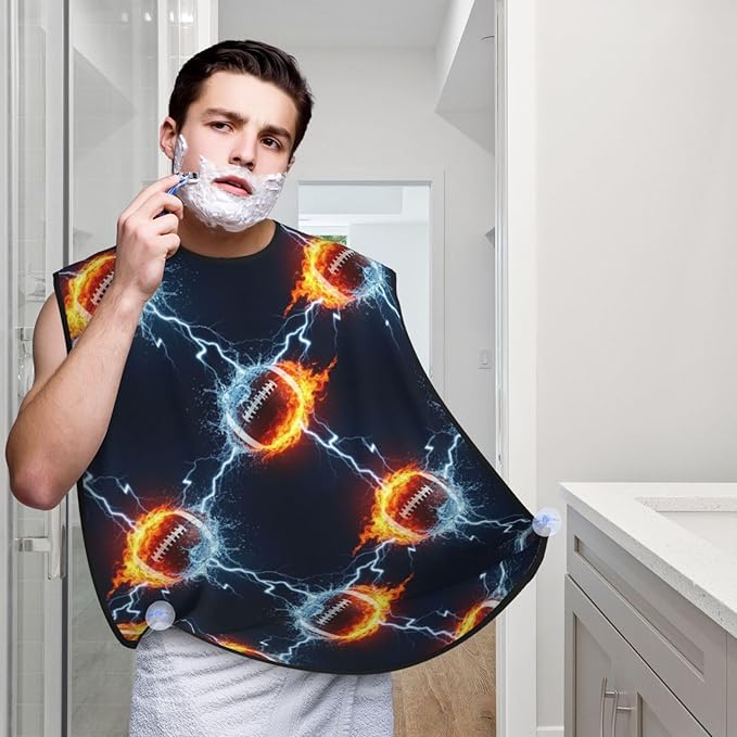 Waterproof Grooming Apron, Non-Stick Beard Bib with Suction Cups, for Fire and Water American Football Sports