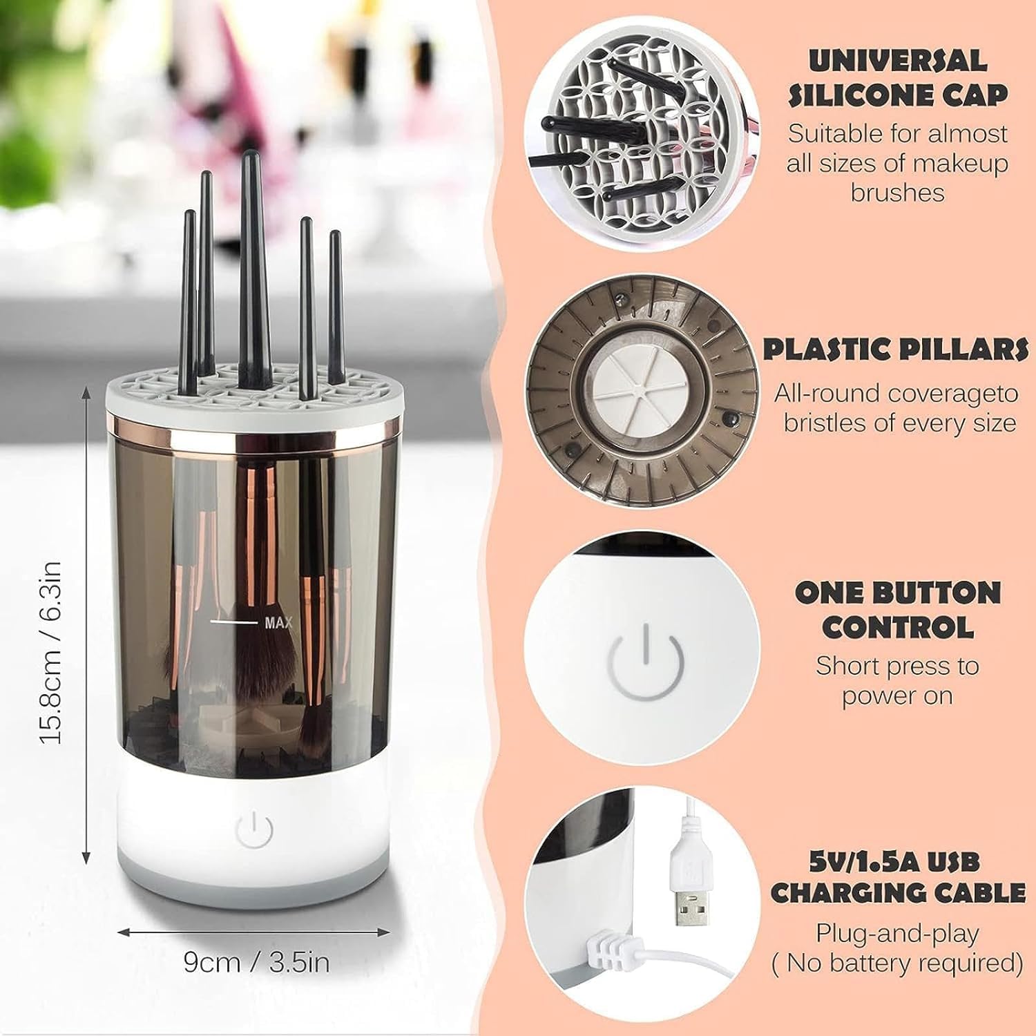 Beauty Swirl Cosmetic Brush Cleaner, Makeup Brush Cleaner, The Cozy Luna Brush Cleaner, Electric Makeup Brush Cleaner Machine for Deep Cleaning All Size Makeup Brus (1PC Transparent)