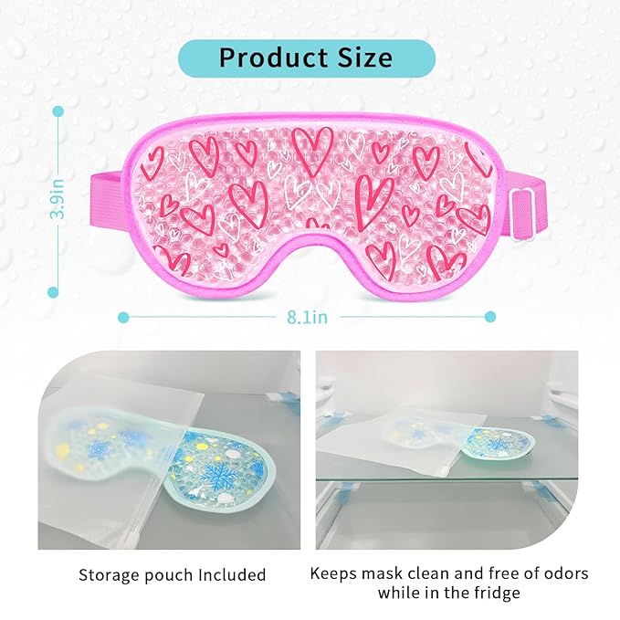 CONBELLA 2PCS Cooling Eye Mask Gel Eye Mask, Reusable Hot Cold Therapy cold eye mask for Post Surgery, Puffiness, Dark Circles, Eye Bags, Dry Eyes, Migraines with Soft Plush Backing (Heart+Snowflake)