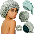 Floraltop 4 Pcs Microfiber Drying Hair Wrap Towels Reusable Waterproof Shower Cap with Elastic Band Adjustable Silk Hair Bonnet for Sleeping with Scrunchie for Women Christmas Favor Gifts(Green)