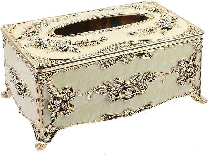 Geesatis Tissue Box Cover,1 Pcs Gold 9.5''x5.5''x4.5''