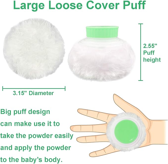 Storage Body Powder Container, Large 3.5" Fluffy Body After-Bath Powder Case, Baby Care Face/Body Villus Powder Puff Box, Makeup Cosmetic Talcum Powder Container with Hand Holder (Green)